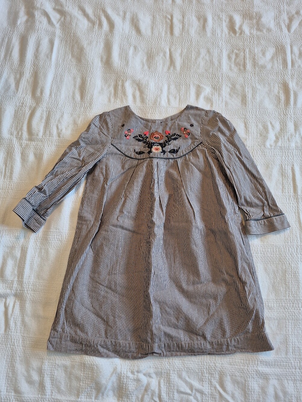 Bonpoint girls size 6 tan/brown stripe dress embroidered top VGUC